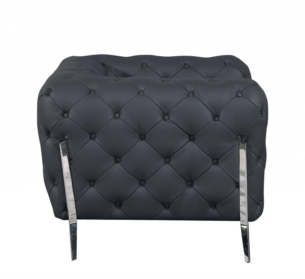 Three Piece Dark Gray Italian Leather Five Person Seating Set By Homeroots | Sofa Set | Modishstore - 3