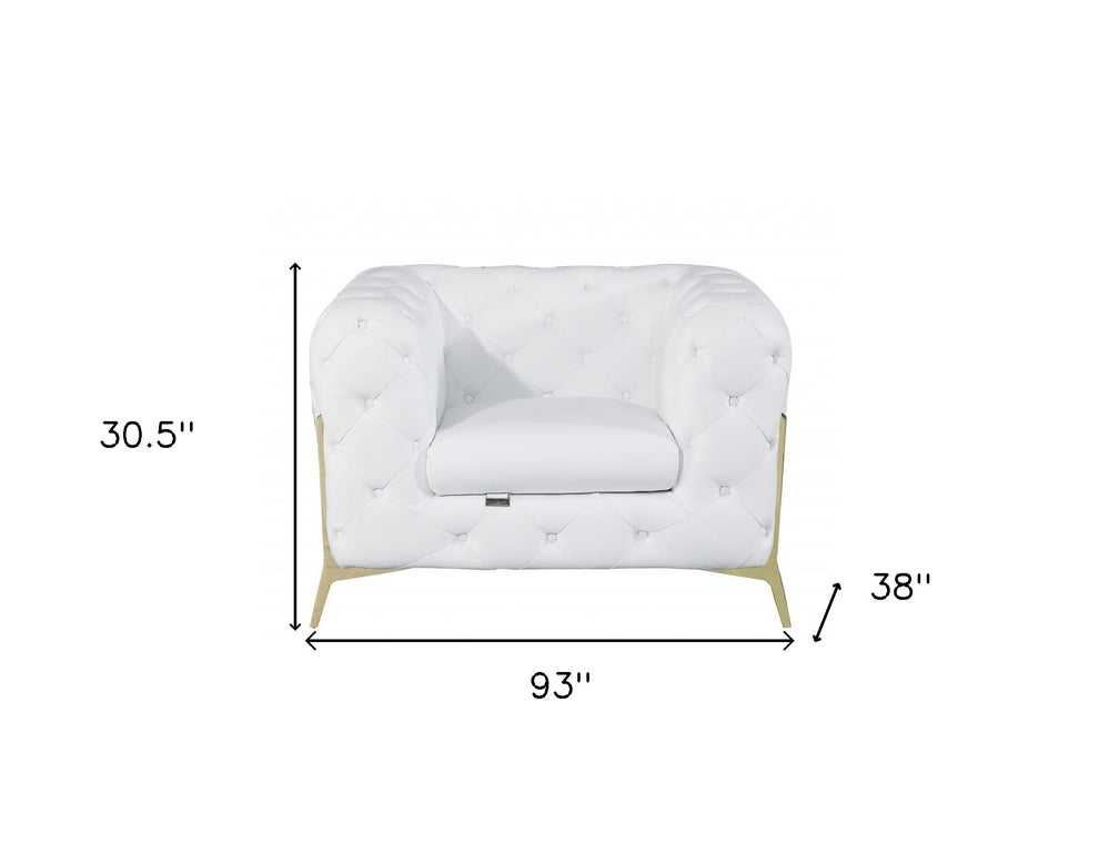 Three Piece White Italian Leather Five Person Seating Set By Homeroots | Sofa Set | Modishstore - 7