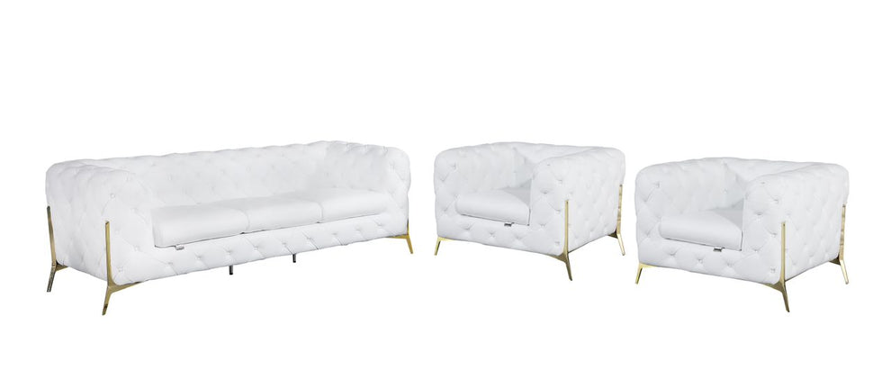 Three Piece White Italian Leather Five Person Seating Set By Homeroots | Sofa Set | Modishstore - 4