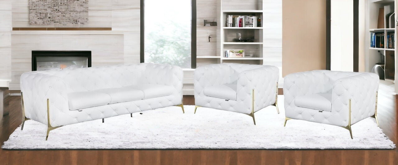 Three Piece White Italian Leather Five Person Seating Set By Homeroots | Sofa Set | Modishstore - 5