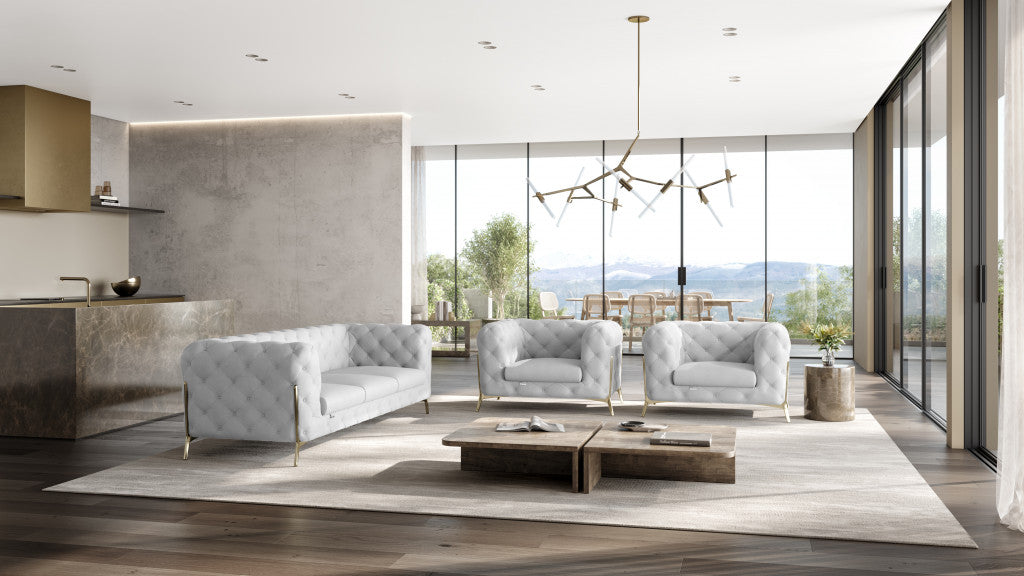 Three Piece White Italian Leather Five Person Seating Set By Homeroots | Sofa Set | Modishstore - 6