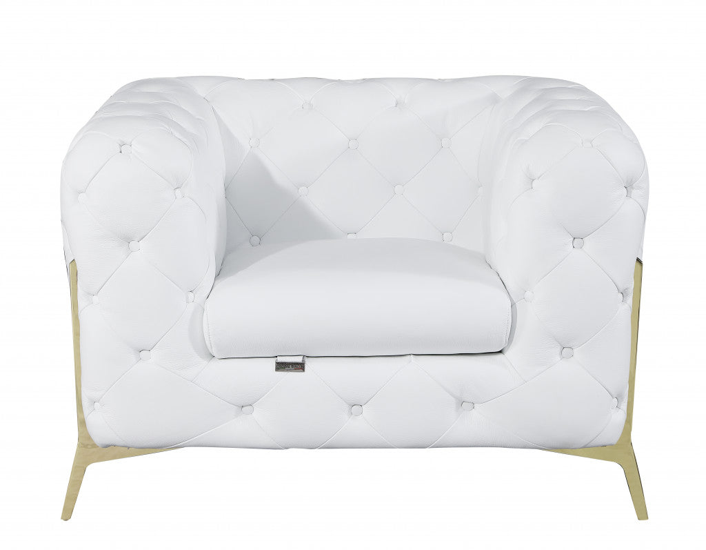 Three Piece White Italian Leather Five Person Seating Set By Homeroots | Sofa Set | Modishstore