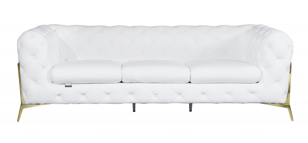 Three Piece White Italian Leather Five Person Seating Set By Homeroots | Sofa Set | Modishstore - 2