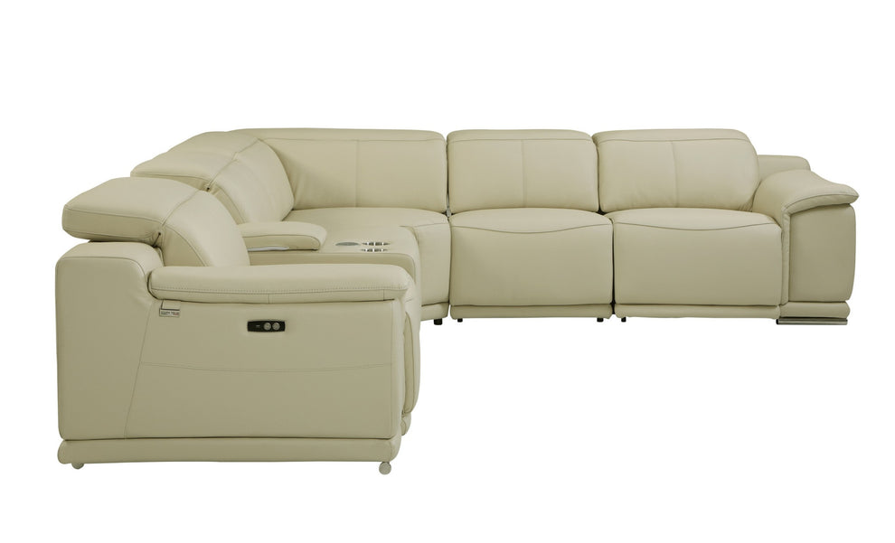 Beige Italian Leather Power Reclining L Shaped Six Piece Corner Sectional With Console By Homeroots | Sectional | Modishstore - 2