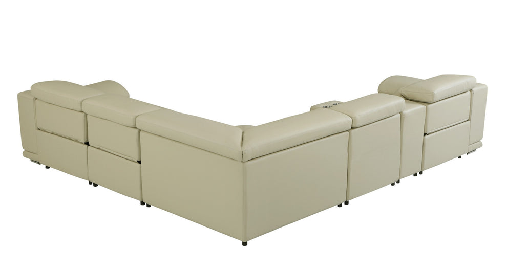 Beige Italian Leather Power Reclining L Shaped Six Piece Corner Sectional With Console By Homeroots | Sectional | Modishstore - 4