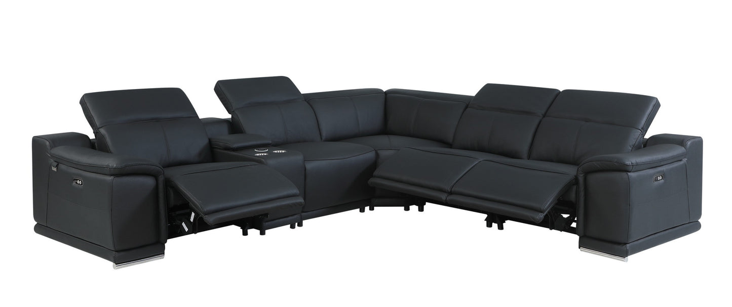 Black Italian Leather Power Reclining L Shaped Six Piece Corner Sectional With Console By Homeroots | Sectional | Modishstore