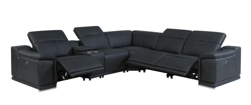 Black Italian Leather Power Reclining L Shaped Six Piece Corner Sectional With Console By Homeroots | Sectional | Modishstore