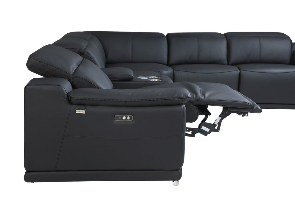 Black Italian Leather Power Reclining L Shaped Six Piece Corner Sectional With Console By Homeroots | Sectional | Modishstore - 4