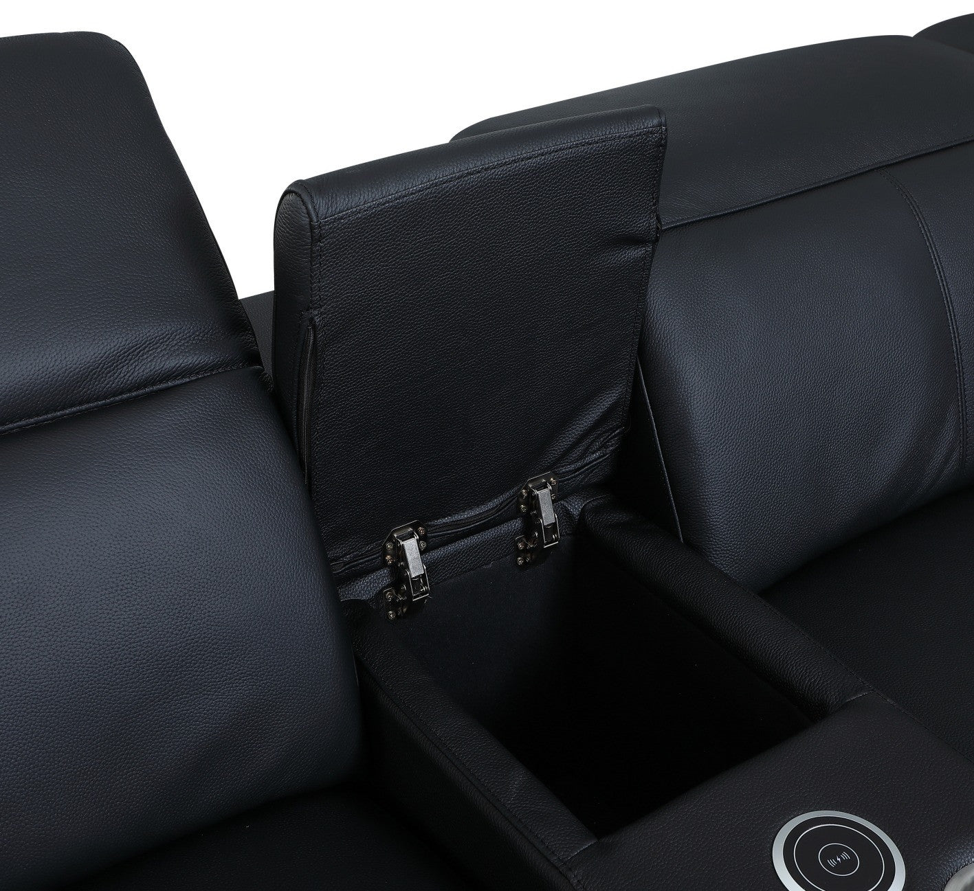 Black Italian Leather Power Reclining L Shaped Six Piece Corner Sectional With Console By Homeroots | Sectional | Modishstore - 8