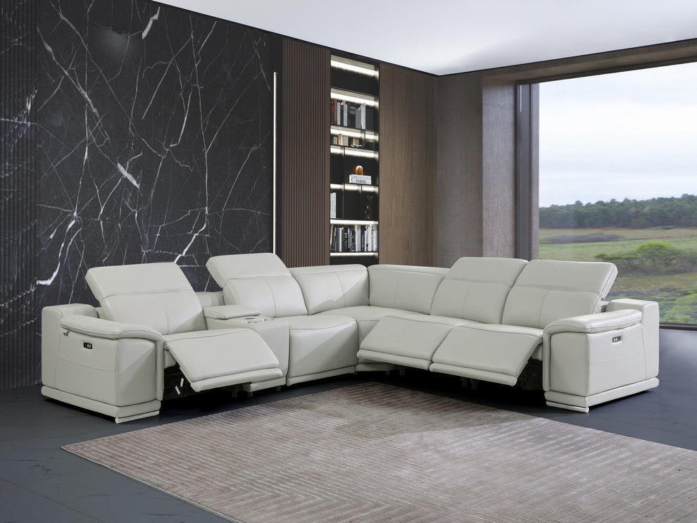 Italian Leather Power Reclining L Shaped Six Piece Corner Sectional With Console By Homeroots | Sectional | Modishstore - 9