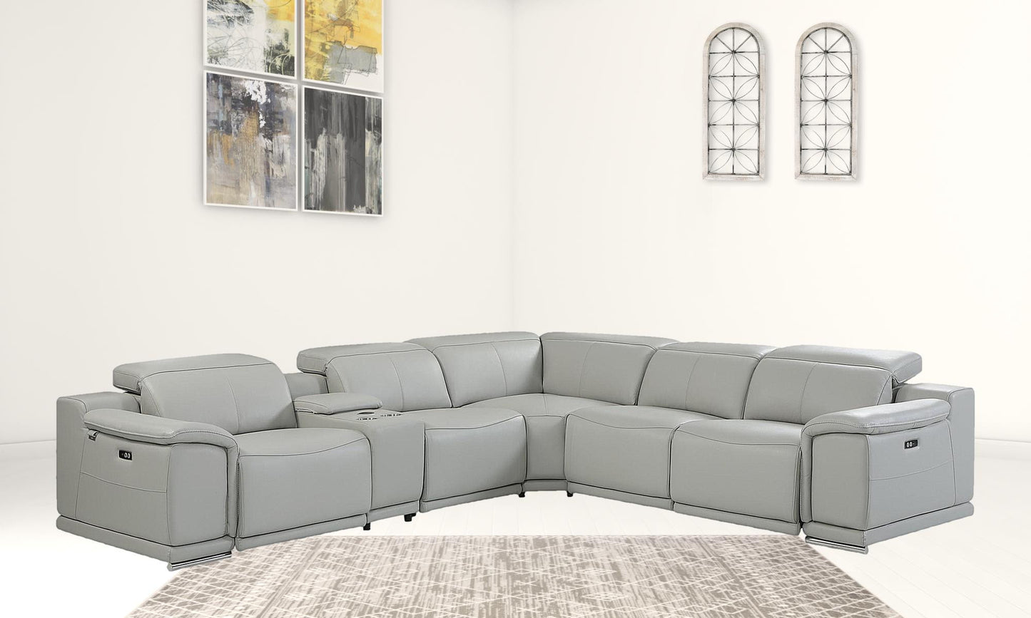 Italian Leather Power Reclining L Shaped Six Piece Corner Sectional With Console By Homeroots | Sectional | Modishstore - 3