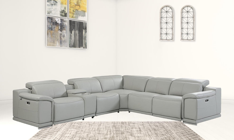 Italian Leather Power Reclining L Shaped Six Piece Corner Sectional With Console By Homeroots | Sectional | Modishstore - 3