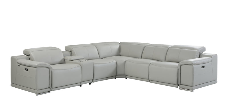 Italian Leather Power Reclining L Shaped Six Piece Corner Sectional With Console By Homeroots | Sectional | Modishstore