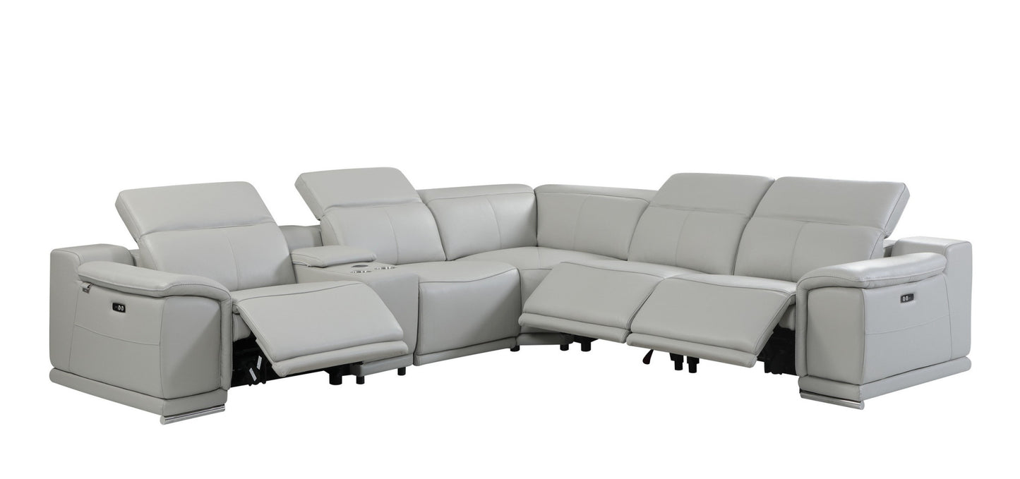 Italian Leather Power Reclining L Shaped Six Piece Corner Sectional With Console By Homeroots | Sectional | Modishstore - 4