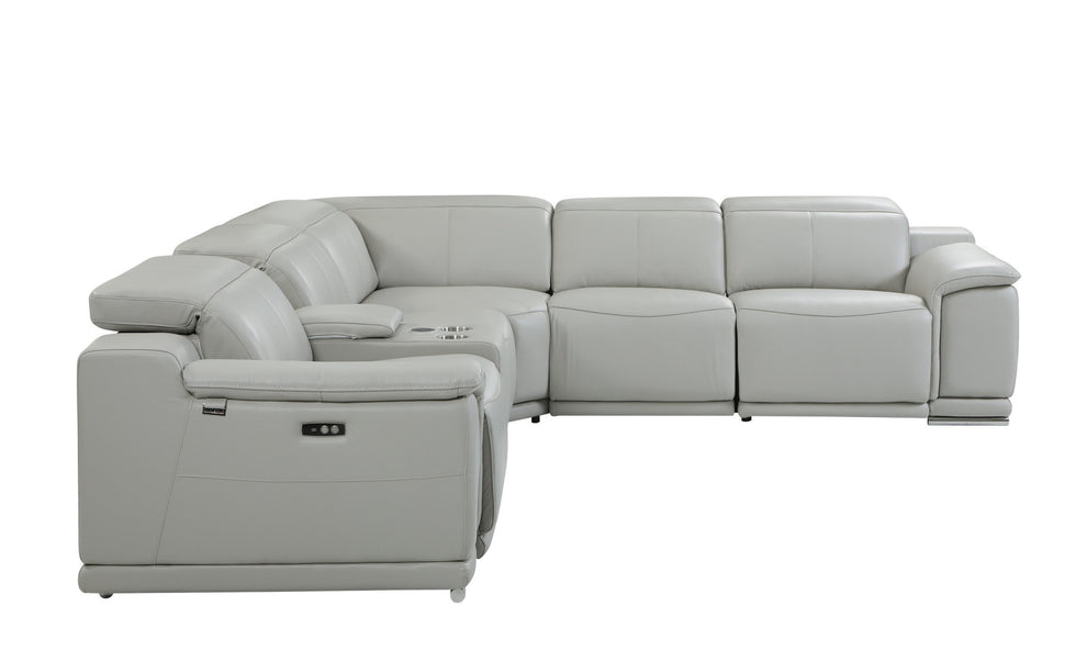 Italian Leather Power Reclining L Shaped Six Piece Corner Sectional With Console By Homeroots | Sectional | Modishstore - 2