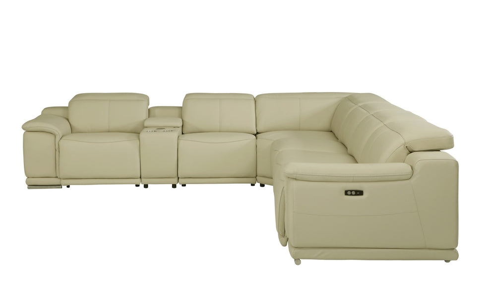 Beige Italian Leather Power Reclining L Shaped Seven Piece Corner Sectional With Console By Homeroots | Sectional | Modishstore - 2