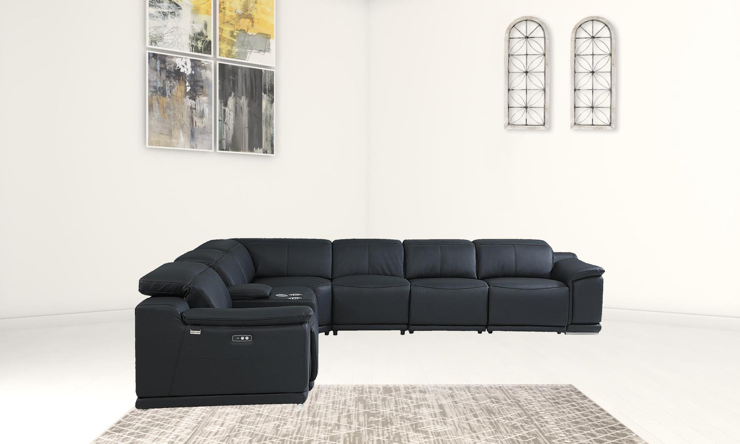 Black Italian Leather Power Reclining L Shaped Seven Piece Corner Sectional With Console By Homeroots | Sectional | Modishstore - 5