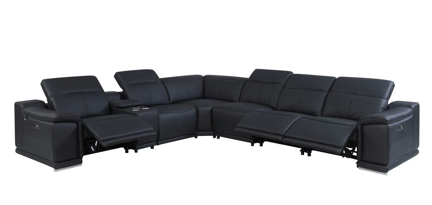 Black Italian Leather Power Reclining L Shaped Seven Piece Corner Sectional With Console By Homeroots | Sectional | Modishstore - 6