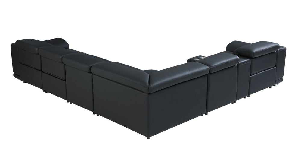 Black Italian Leather Power Reclining L Shaped Seven Piece Corner Sectional With Console By Homeroots | Sectional | Modishstore - 2
