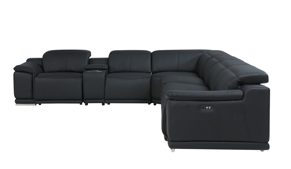 Black Italian Leather Power Reclining L Shaped Seven Piece Corner Sectional With Console By Homeroots | Sectional | Modishstore - 4