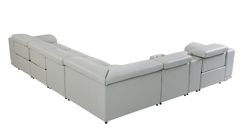 Light Gray Italian Leather Power Reclining L Shaped Seven Piece Corner Sectional With Console By Homeroots | Sectional | Modishstore