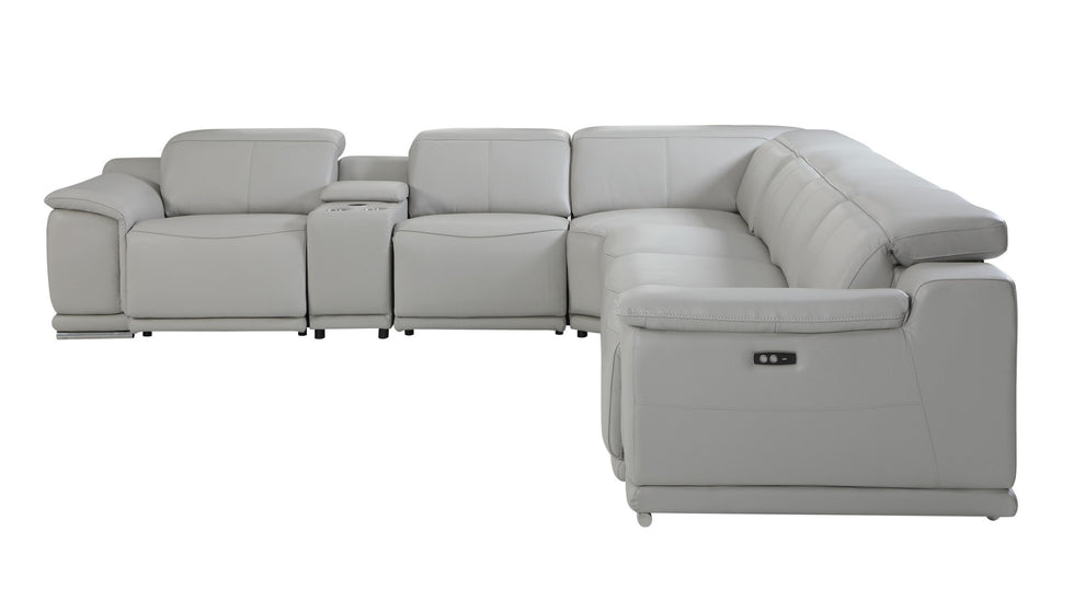 Light Gray Italian Leather Power Reclining L Shaped Seven Piece Corner Sectional With Console By Homeroots | Sectional | Modishstore - 5