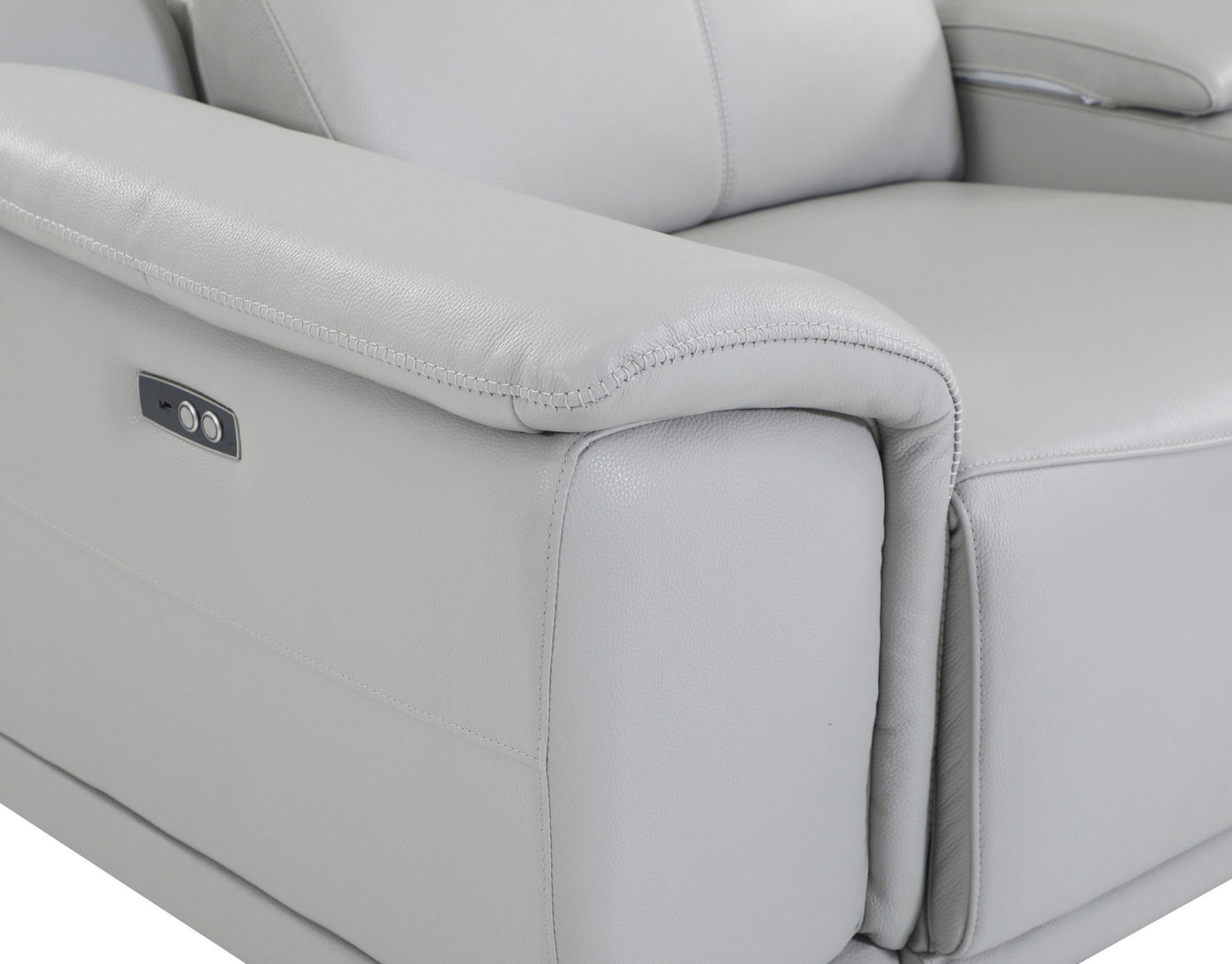 Light Gray Italian Leather Power Reclining L Shaped Seven Piece Corner Sectional With Console By Homeroots | Sectional | Modishstore - 8