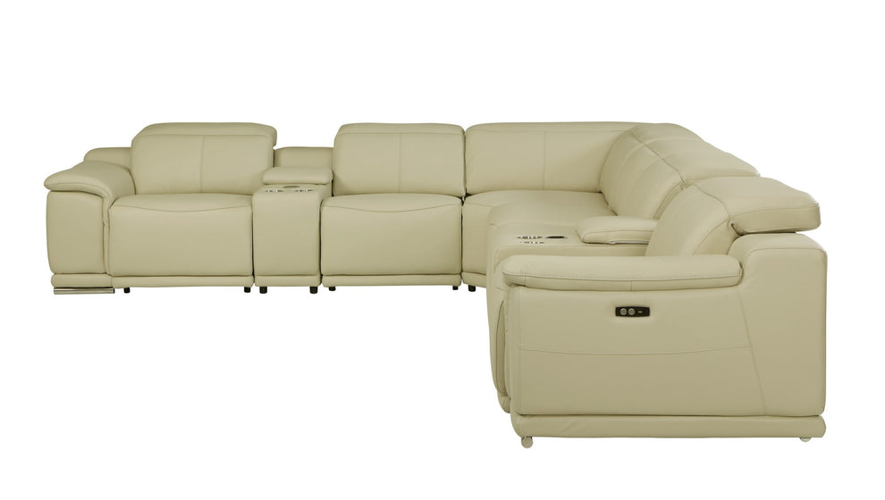 Beige Italian Leather Power Reclining L Shaped Eight Piece Corner Sectional With Console By Homeroots | Sectional | Modishstore - 2
