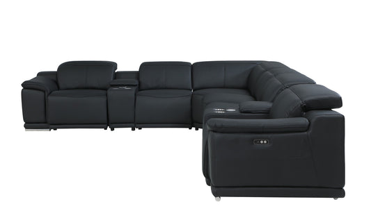Black Italian Leather Power Reclining L Shaped Eight Piece Corner Sectional With Console By Homeroots