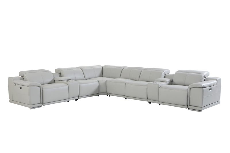 Light Gray Italian Leather Power Reclining L Shaped Eight Piece Corner Sectional With Console By Homeroots | Sectional | Modishstore