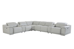 Light Gray Italian Leather Power Reclining L Shaped Eight Piece Corner Sectional With Console By Homeroots