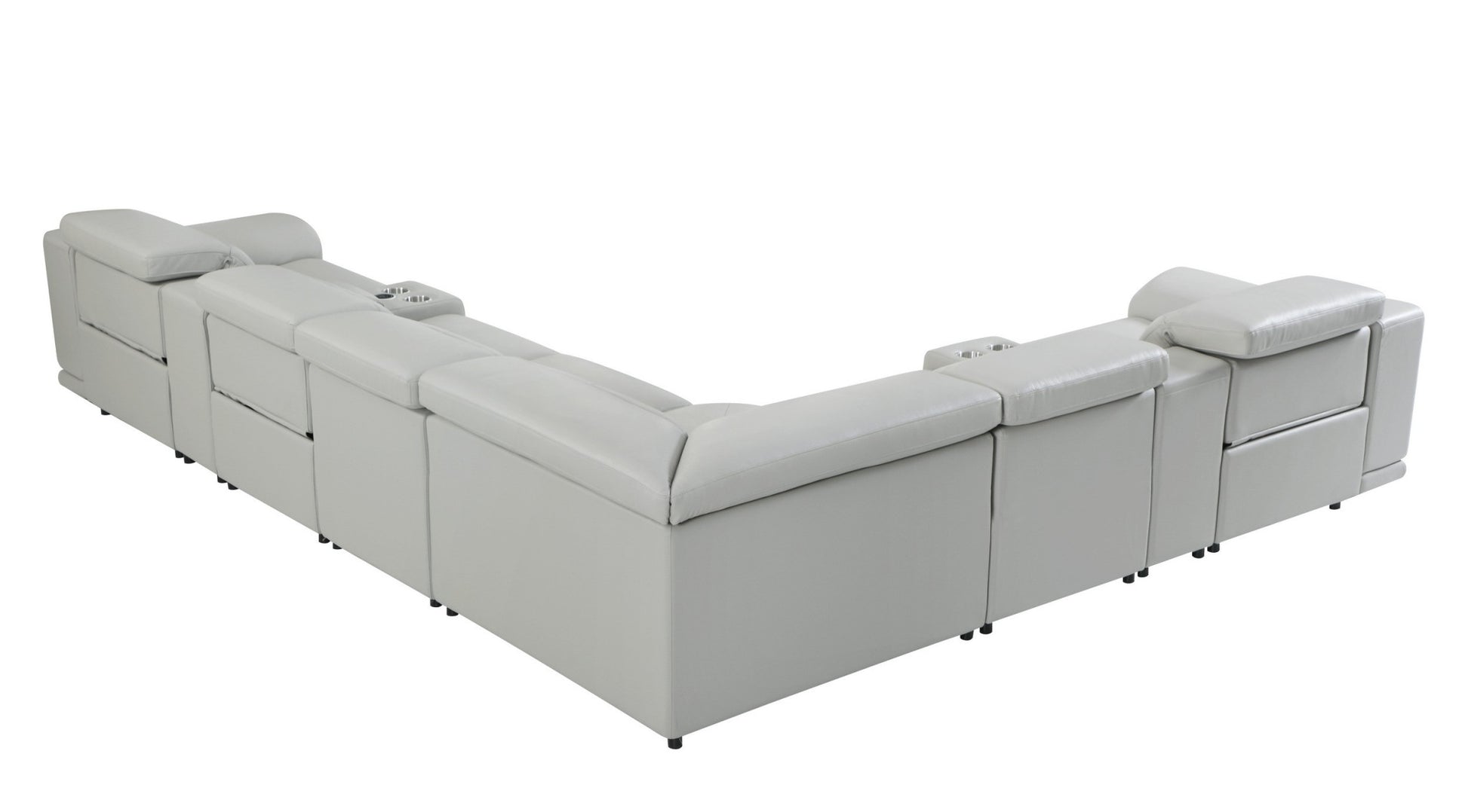 Light Gray Italian Leather Power Reclining L Shaped Eight Piece Corner Sectional With Console By Homeroots | Sectional | Modishstore - 5
