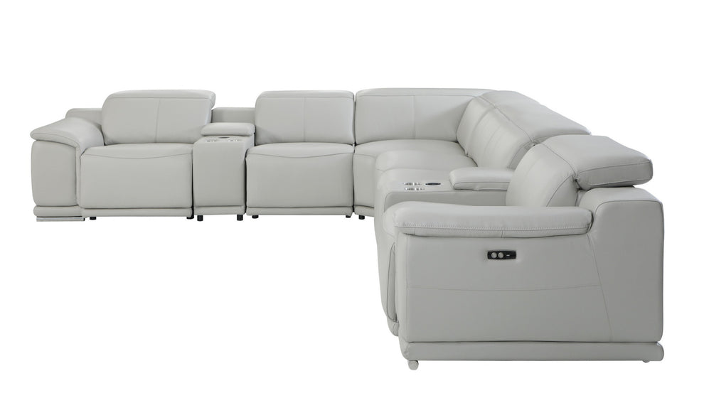 Light Gray Italian Leather Power Reclining L Shaped Eight Piece Corner Sectional With Console By Homeroots | Sectional | Modishstore - 2