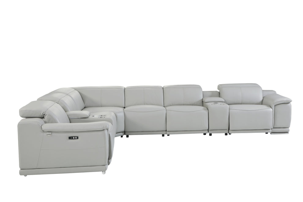 Light Gray Italian Leather Power Reclining L Shaped Eight Piece Corner Sectional With Console By Homeroots | Sectional | Modishstore - 3
