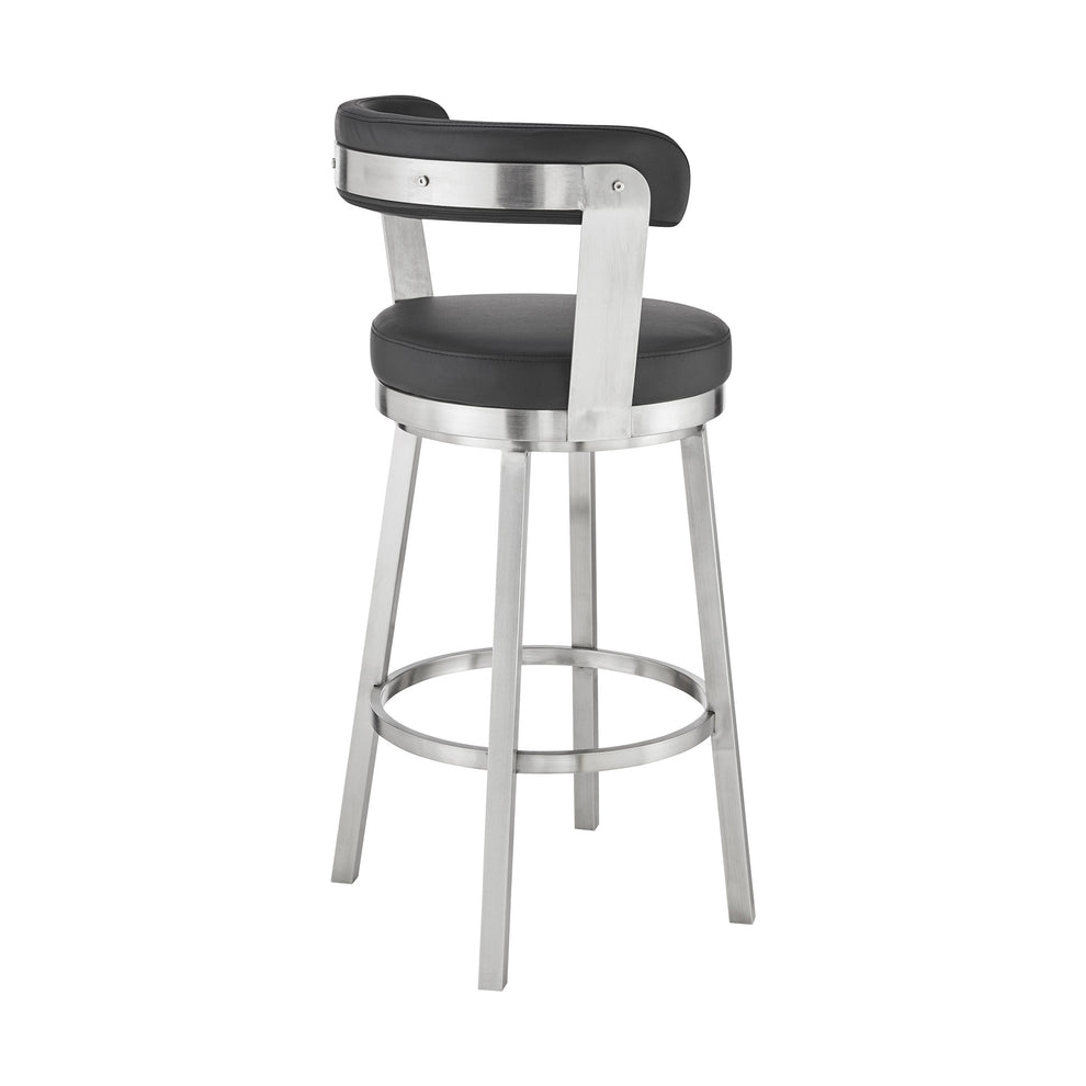 26" Chic Black Faux Leather with Stainless Steel Finish Swivel Bar Stool By Homeroots | Bar Stools | Modishstore - 5
