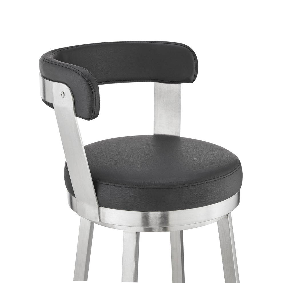 26" Chic Black Faux Leather with Stainless Steel Finish Swivel Bar Stool By Homeroots | Bar Stools | Modishstore - 7