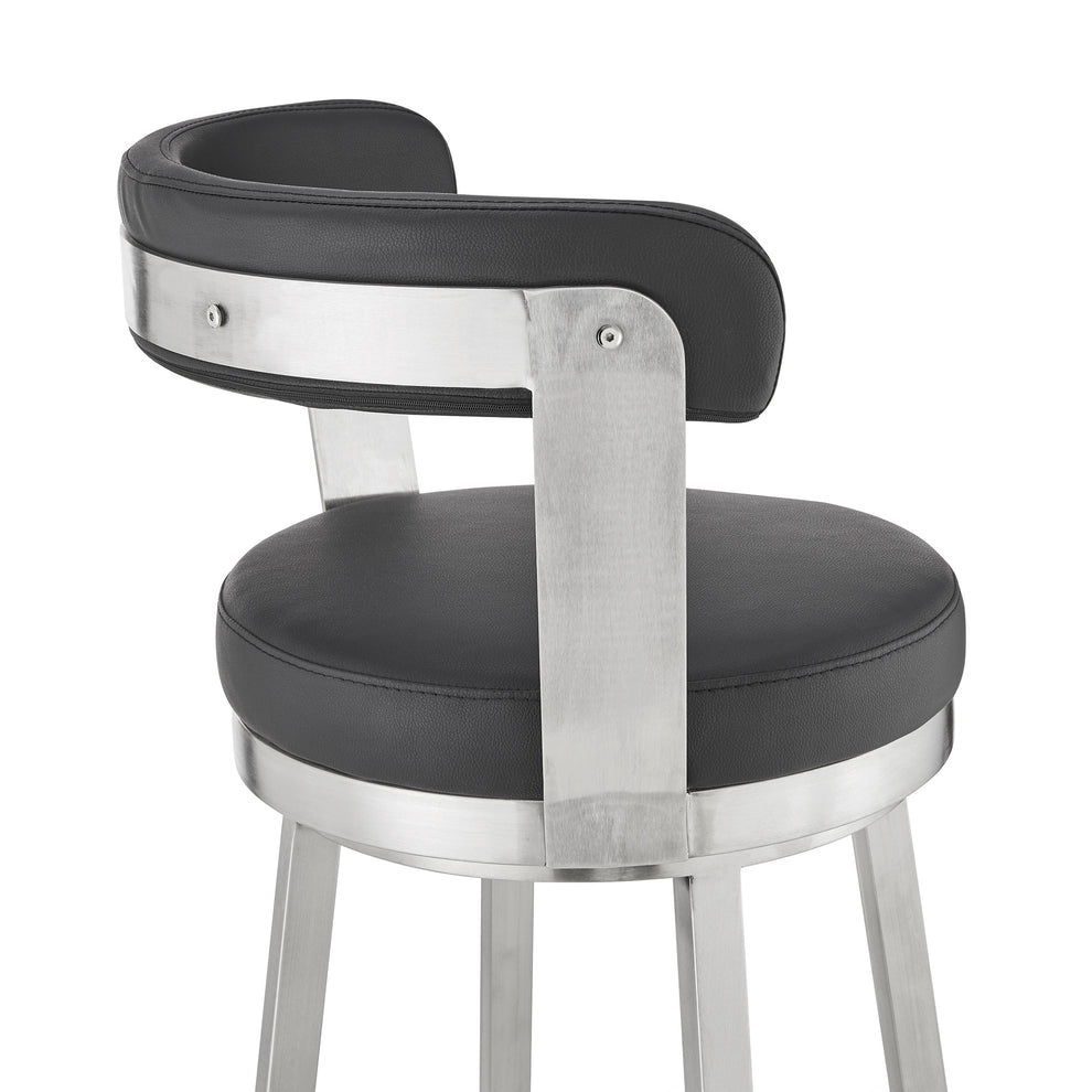 26" Chic Black Faux Leather with Stainless Steel Finish Swivel Bar Stool By Homeroots | Bar Stools | Modishstore - 8
