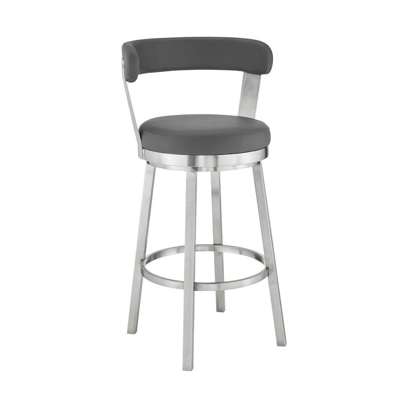 30" Chic Grey Faux Leather with Stainless Steel Finish Swivel Bar Stool By Homeroots | Bar Stools | Modishstore