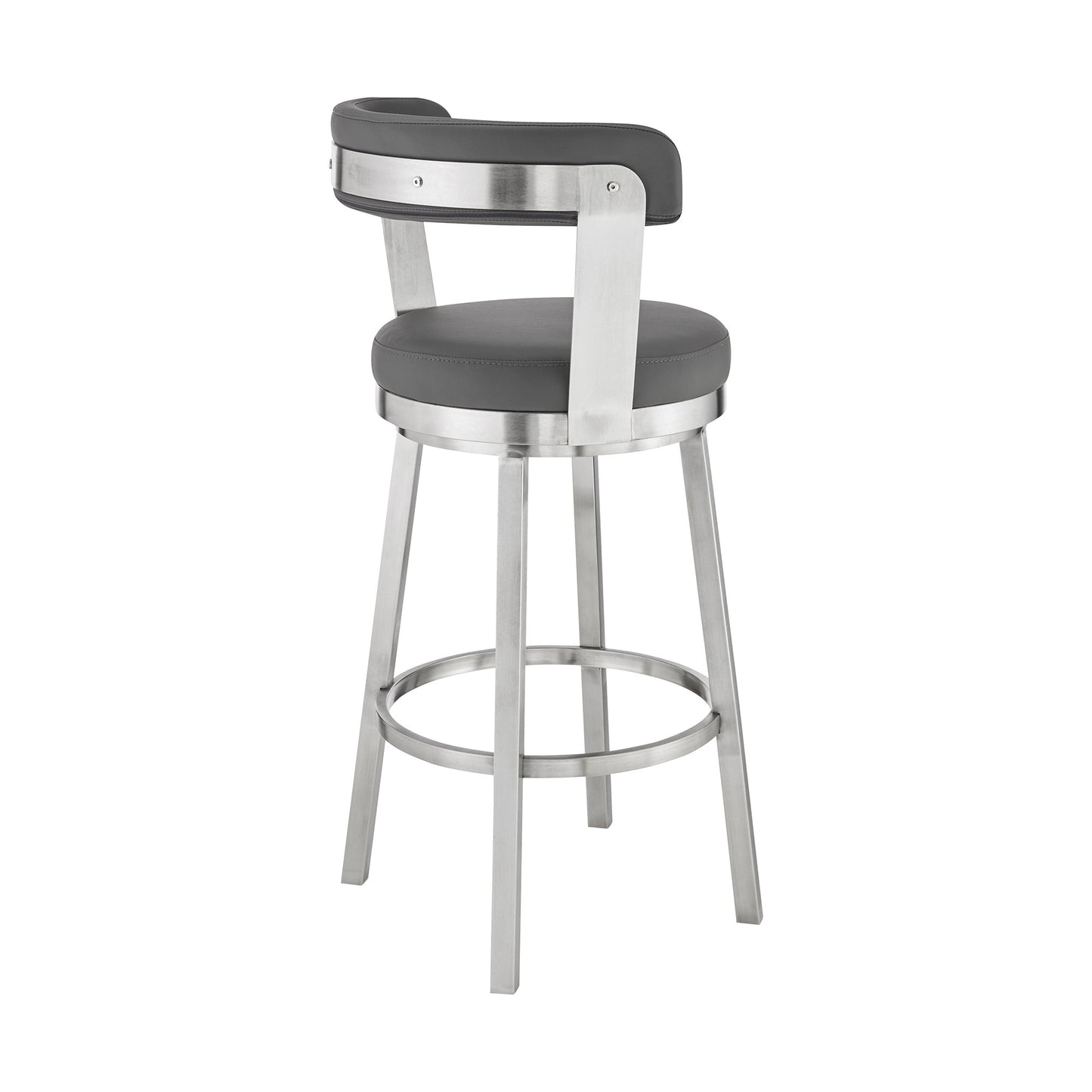30" Chic Grey Faux Leather with Stainless Steel Finish Swivel Bar Stool By Homeroots | Bar Stools | Modishstore - 4