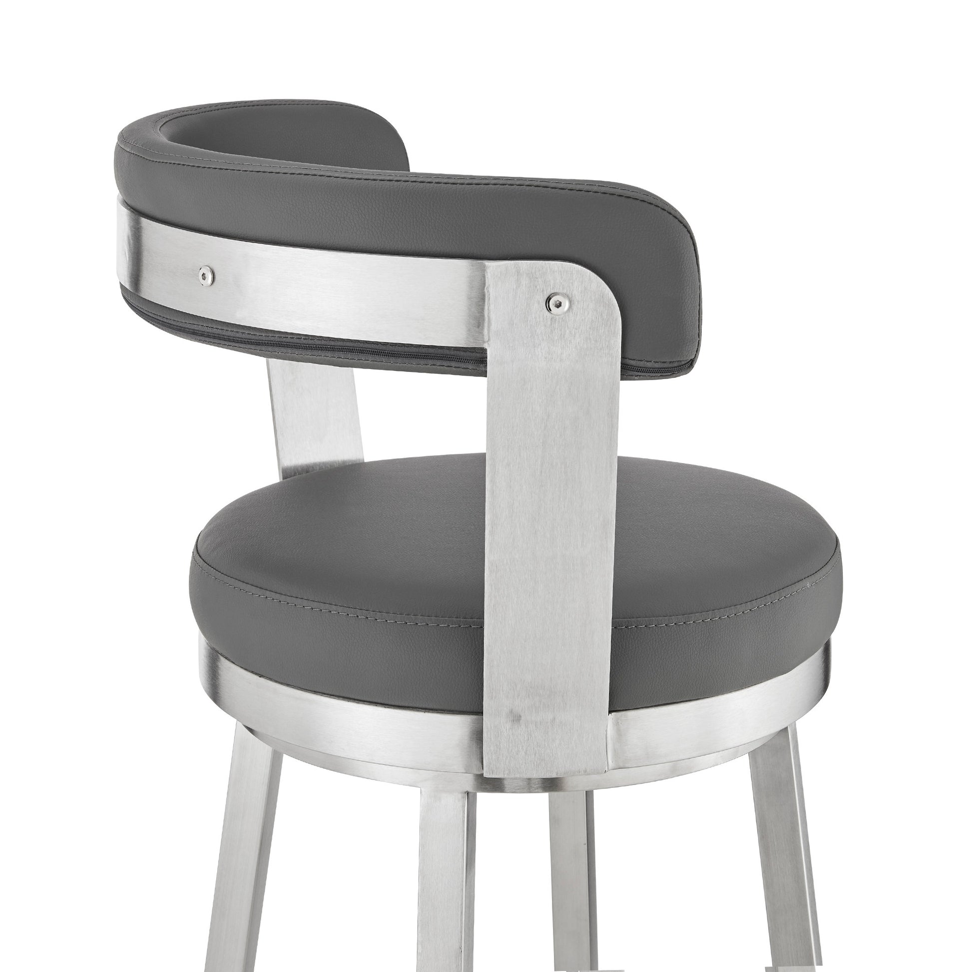 30" Chic Grey Faux Leather with Stainless Steel Finish Swivel Bar Stool By Homeroots | Bar Stools | Modishstore - 7