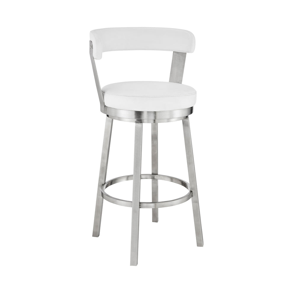 26" Chic White Faux Leather with Stainless Steel Finish Swivel Bar Stool By Homeroots | Bar Stools | Modishstore - 2