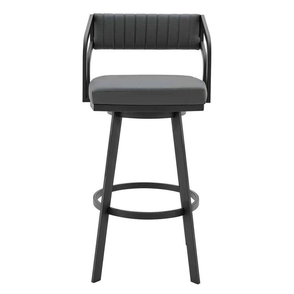26" Timeless Slate Grey Faux Leather Silver Finish Swivel Counter Stool By Homeroots | Bar Stools | Modishstore - 3