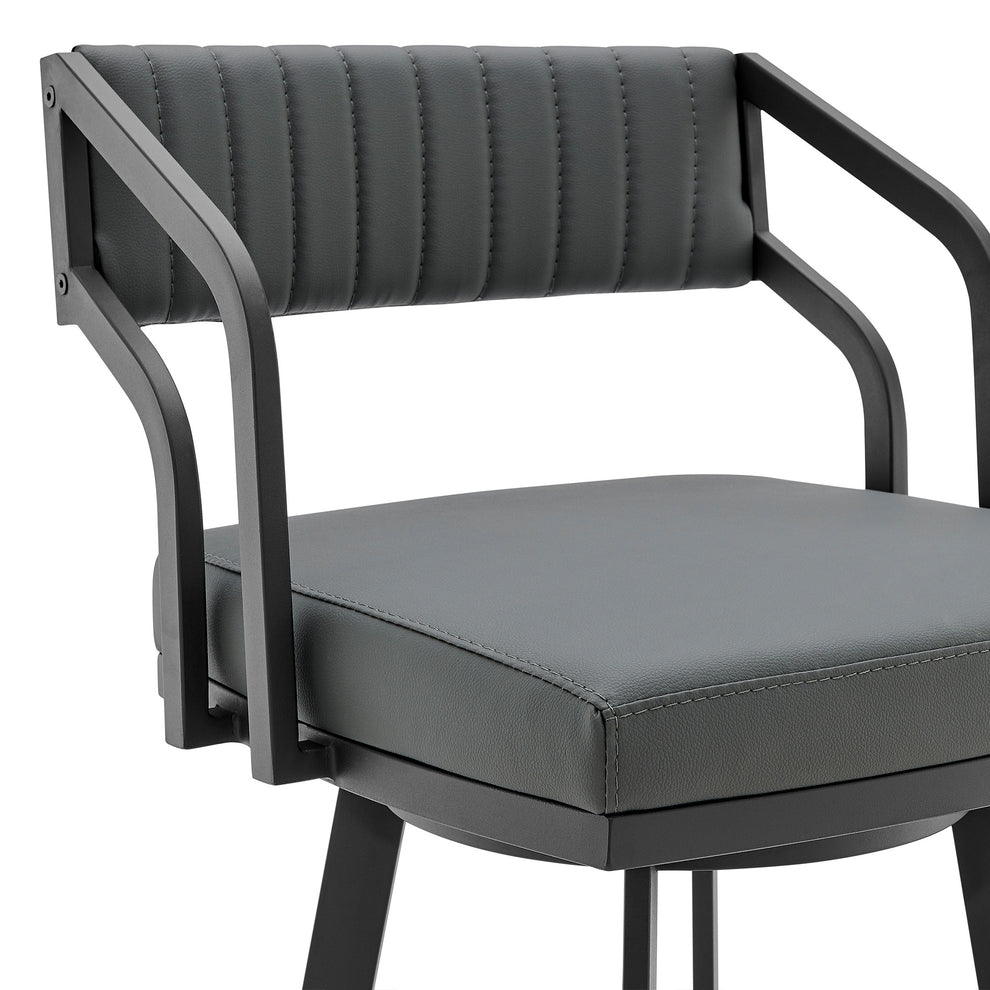 26" Timeless Slate Grey Faux Leather Silver Finish Swivel Counter Stool By Homeroots | Bar Stools | Modishstore - 5