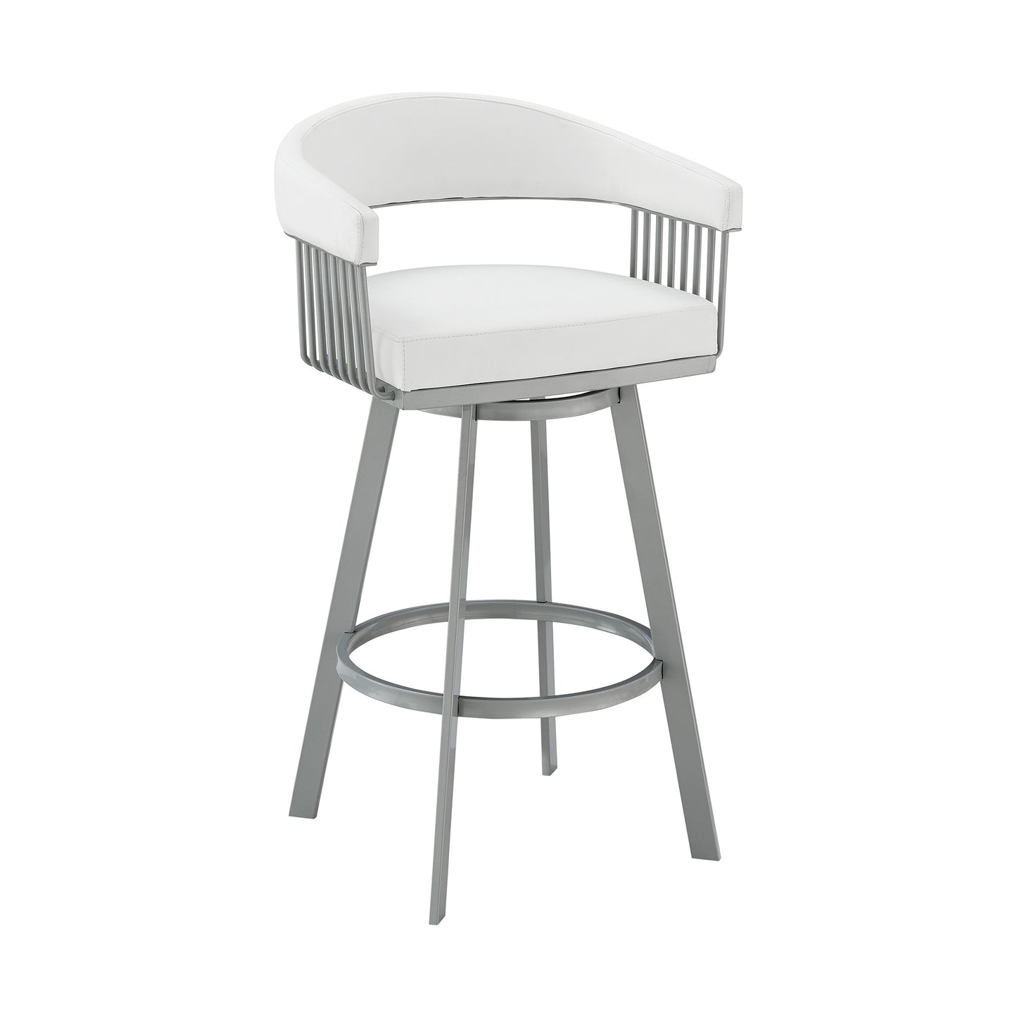 30" Mod White Faux Leather Silver Finish Swivel Bar Stool By Homeroots | Bar Stools | Modishstore - 2