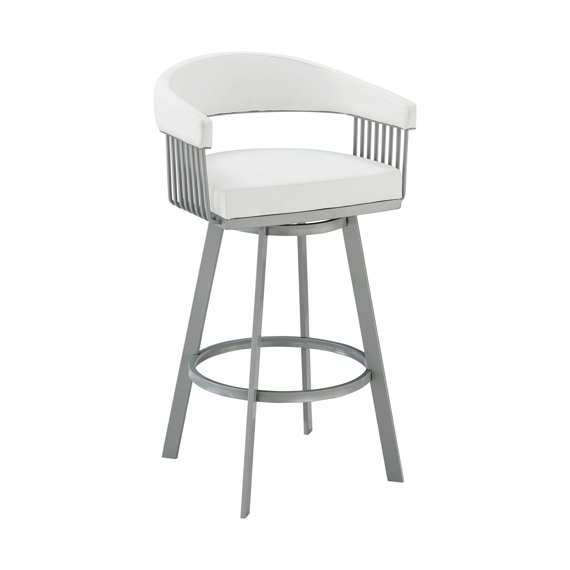 30" Mod White Faux Leather Silver Finish Swivel Bar Stool By Homeroots | Bar Stools | Modishstore - 2