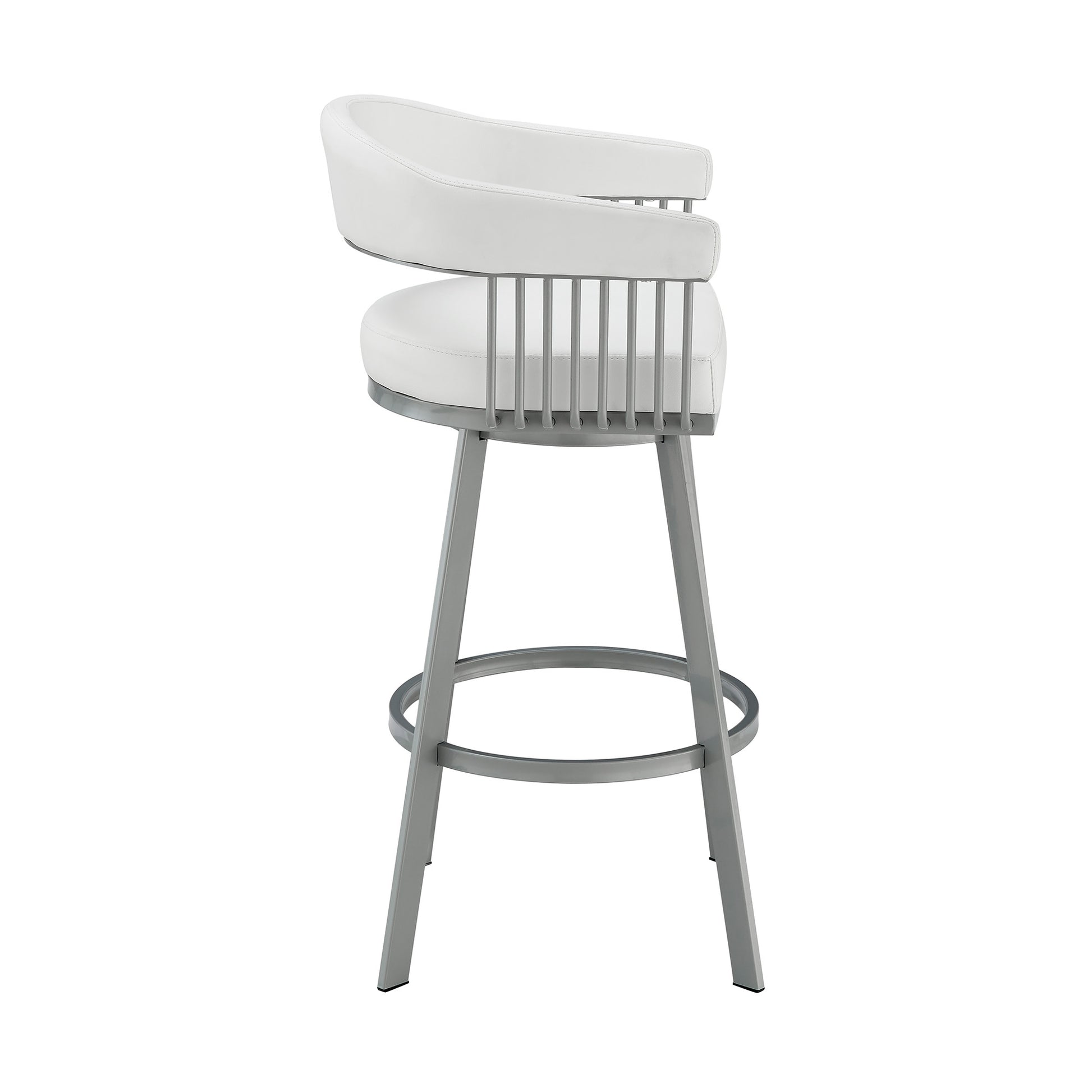 30" Mod White Faux Leather Silver Finish Swivel Bar Stool By Homeroots | Bar Stools | Modishstore - 4