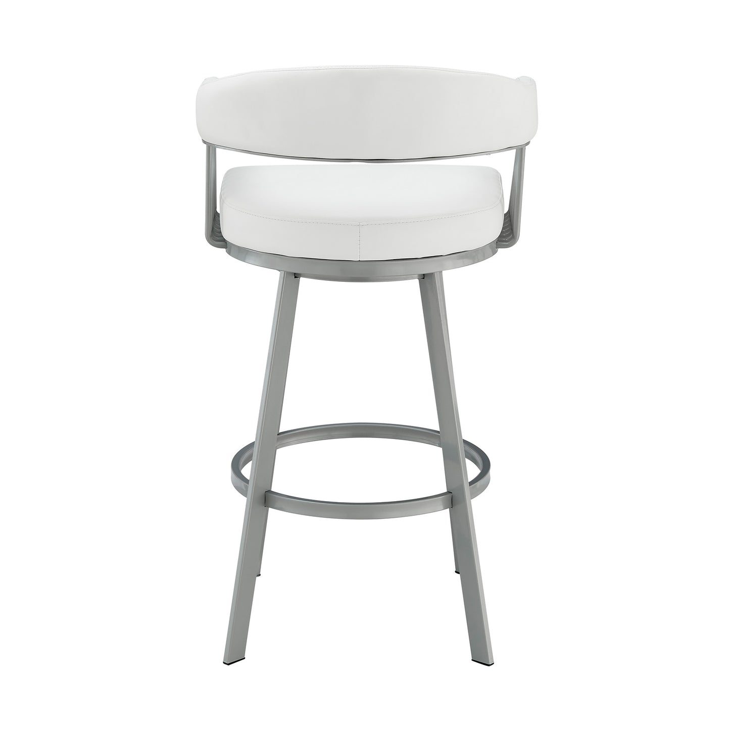 30" Mod White Faux Leather Silver Finish Swivel Bar Stool By Homeroots