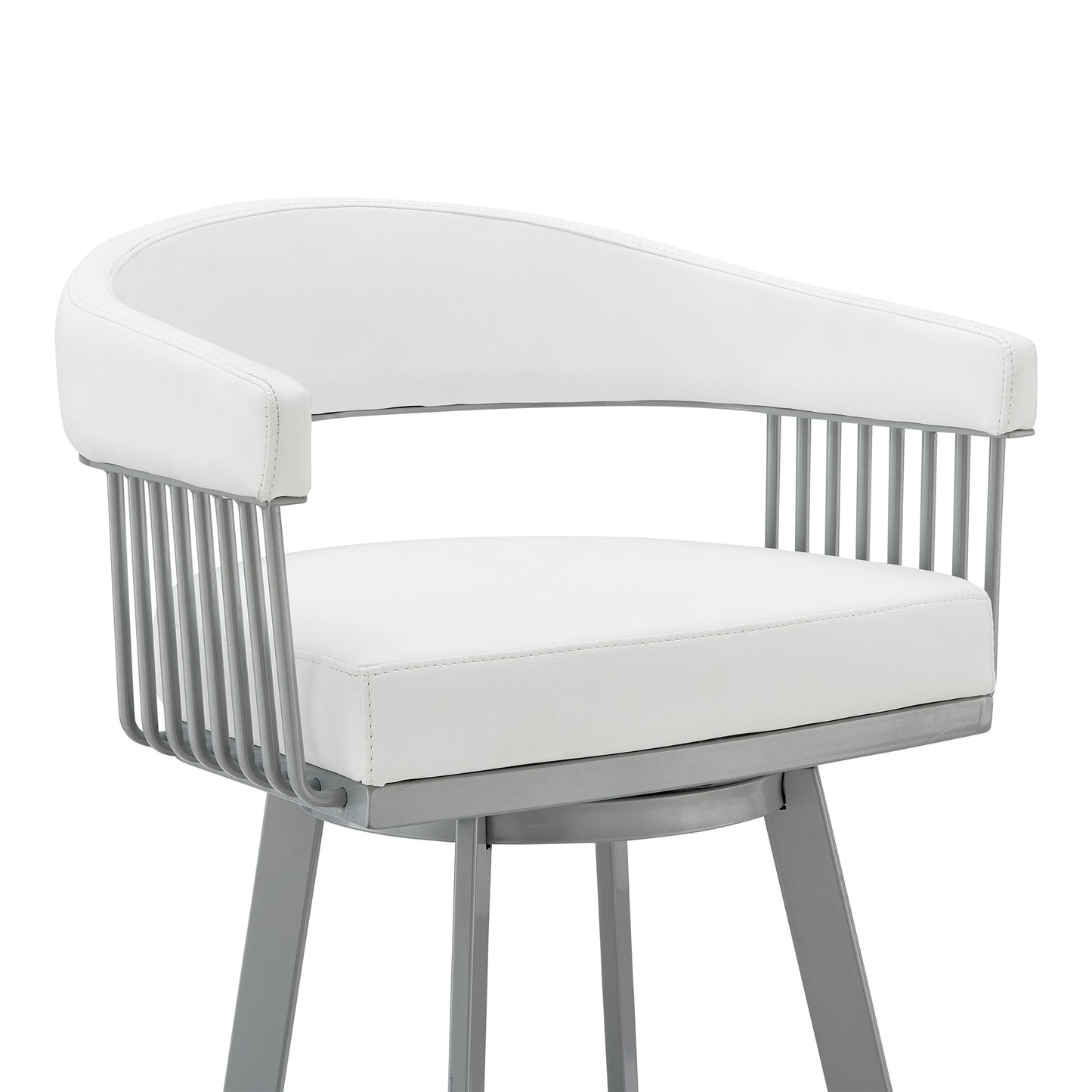 30" Mod White Faux Leather Silver Finish Swivel Bar Stool By Homeroots | Bar Stools | Modishstore - 7