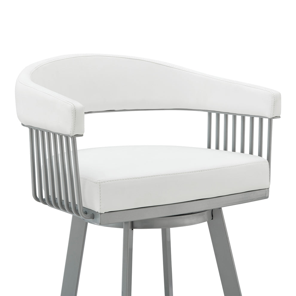30" Mod White Faux Leather Silver Finish Swivel Bar Stool By Homeroots | Bar Stools | Modishstore - 7