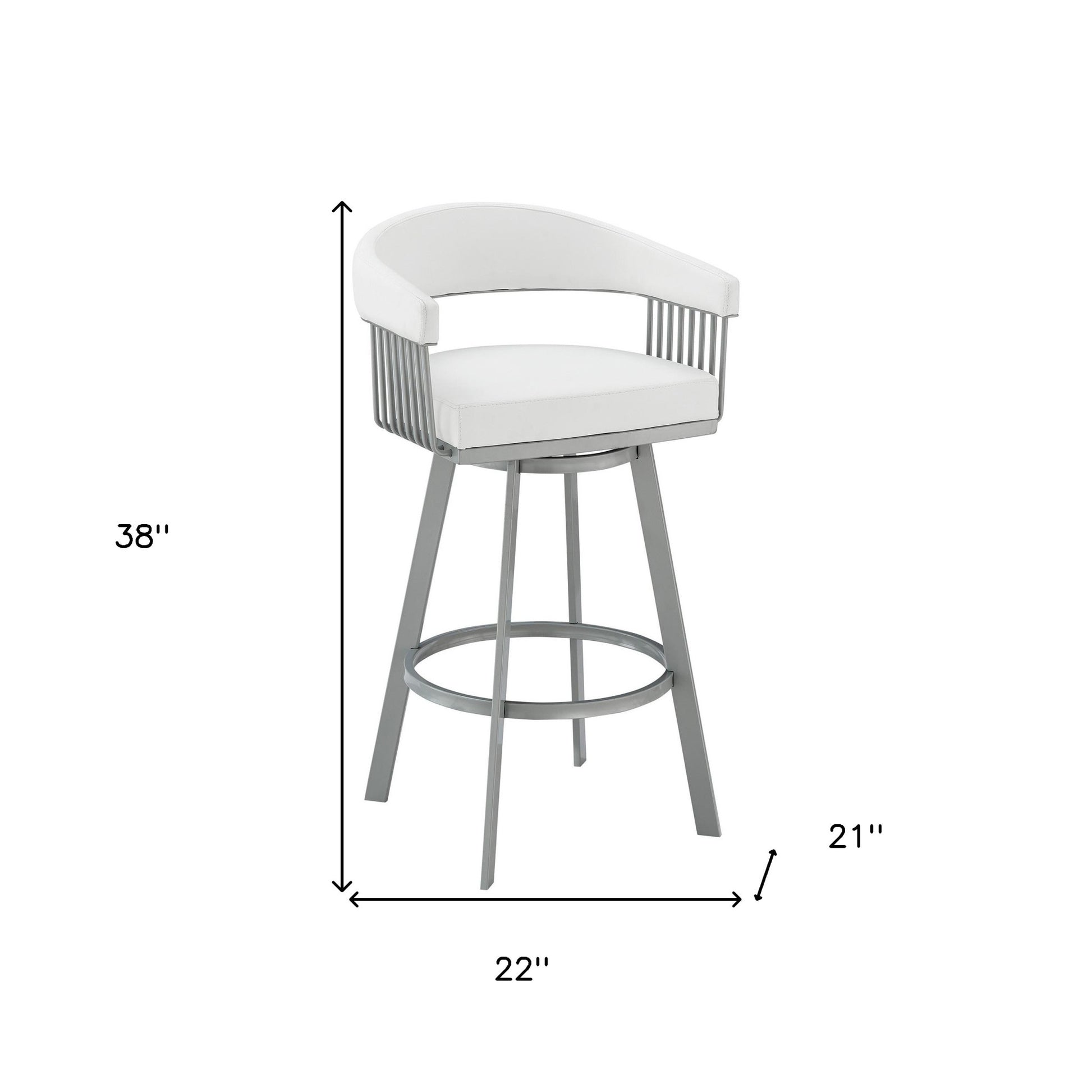 30" Mod White Faux Leather Silver Finish Swivel Bar Stool By Homeroots | Bar Stools | Modishstore - 9